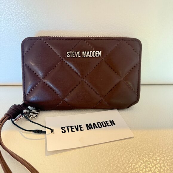 NWT STEVE MADDEN BHARIS WALLET WRISTLET CLUTCH BAG BROWN - Picture 1 of 5